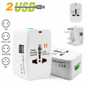 Universal Worldwide Travel Adapter AC power with 2 USB