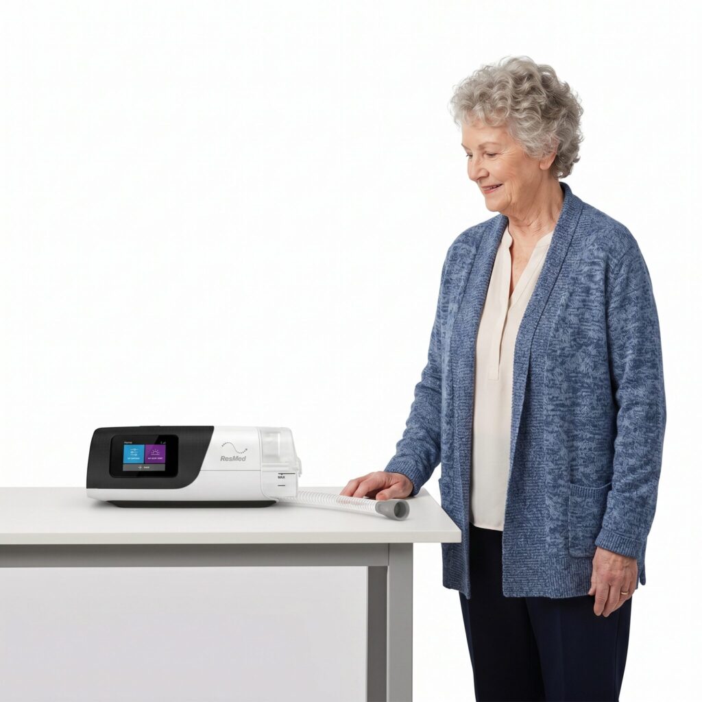 Old woman with BiPAP machine